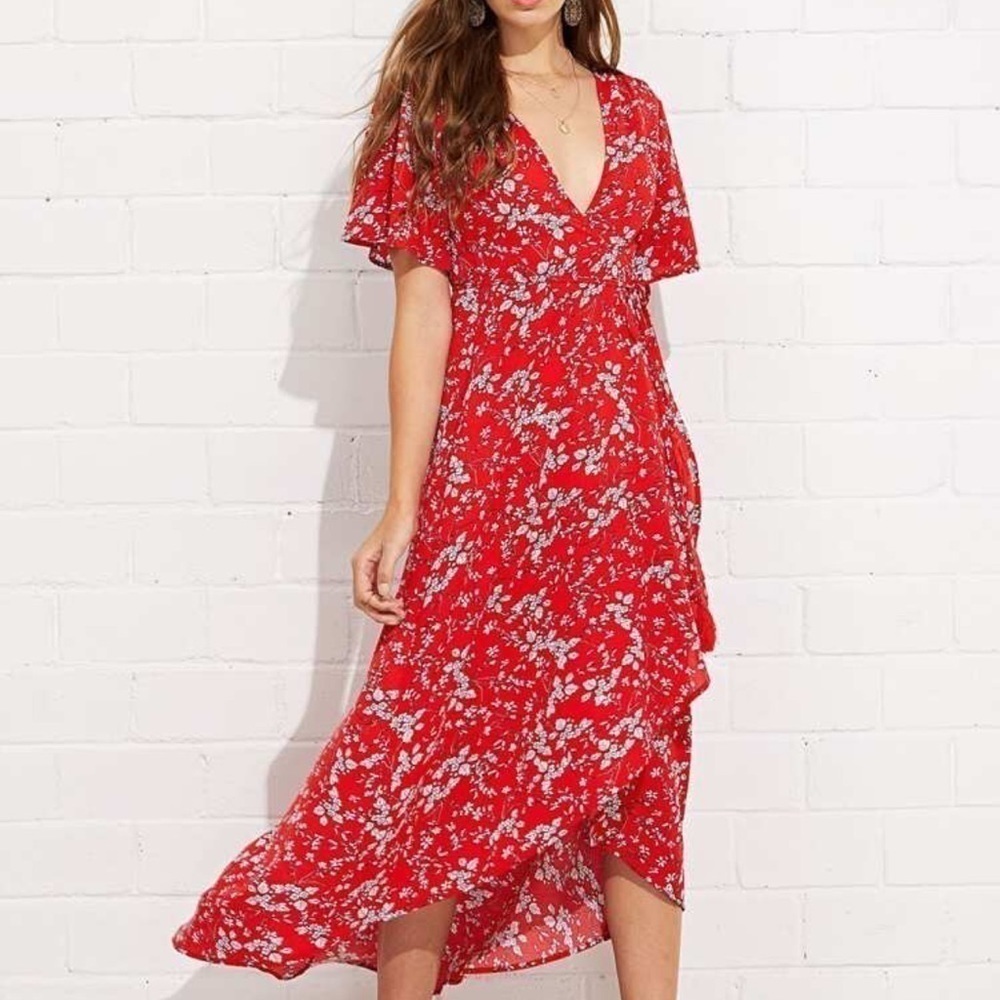 NWT ABEL THE LABEL Boho high low smocked hawaaiian floral maxi dress size XS